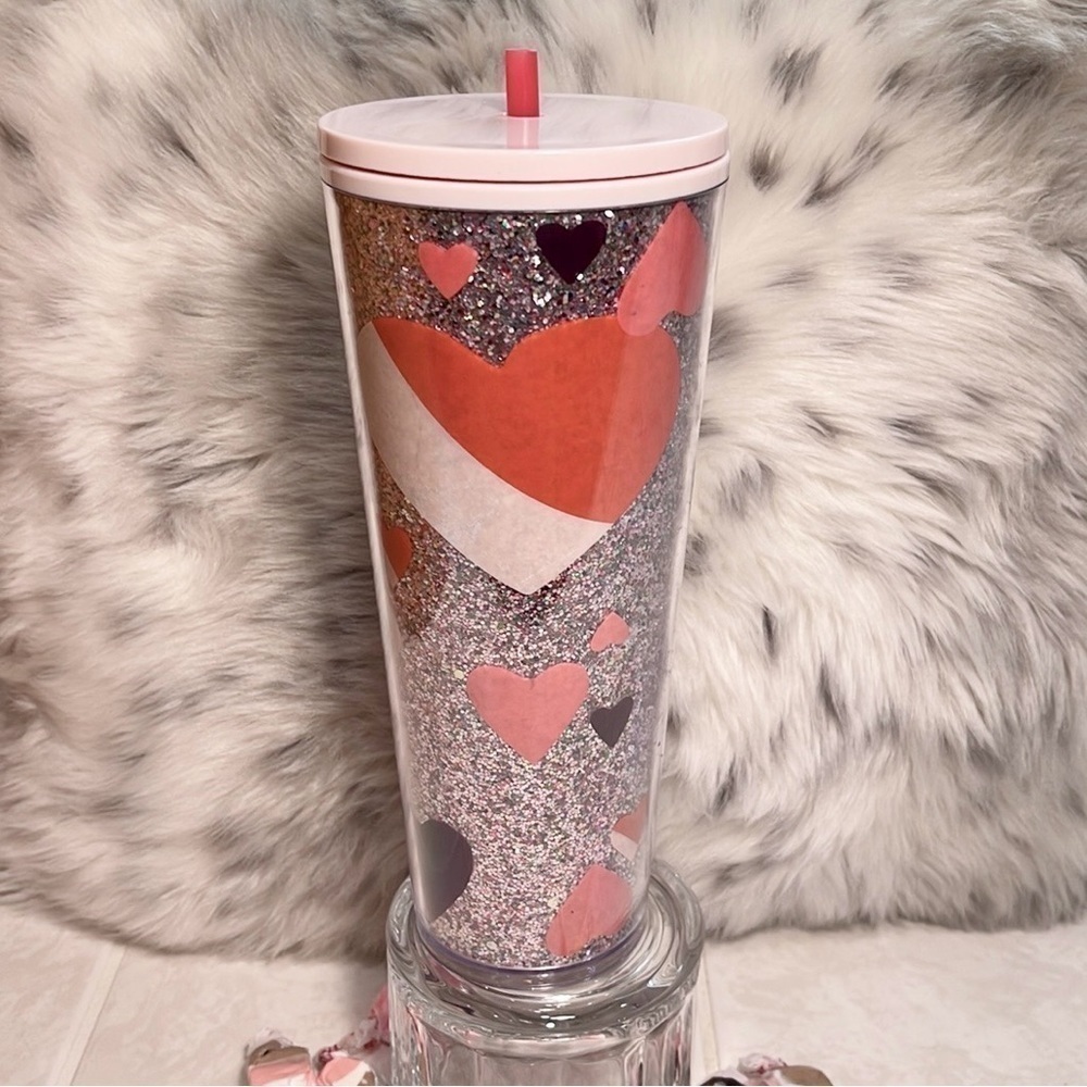 Starbucks Pink Glitter Limited Edition Valentine’s Hearts 24oz Tumbler New - Picture 4 of 17